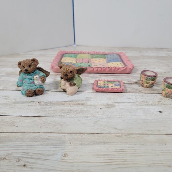 1996 Youngins Teddy Bear Picnic Miniatures Set 6pc Ceramic Ceramic Pastel Colors - Picture 2 of 11